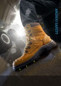 Anzhou Safety product brochure cover featuring a tan leather safety boot